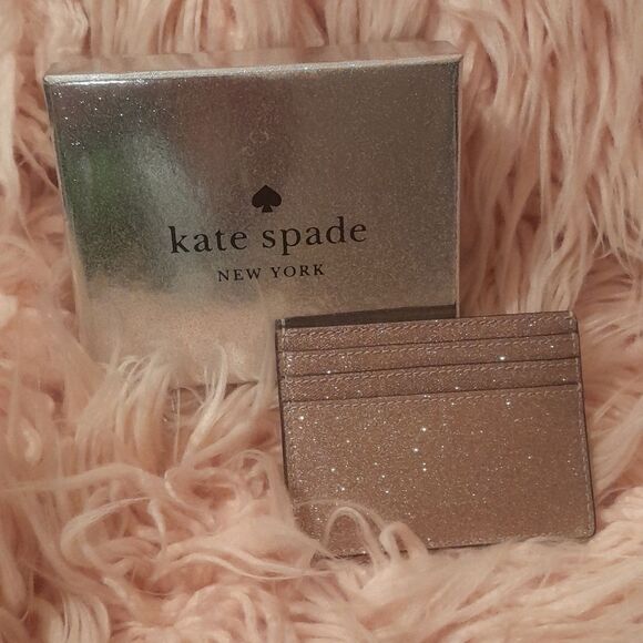 NWT KATE SPADE ROSEGOLD SHIMMY GLITTER FABRIC CARDHOLDER - Picture 4 of 9